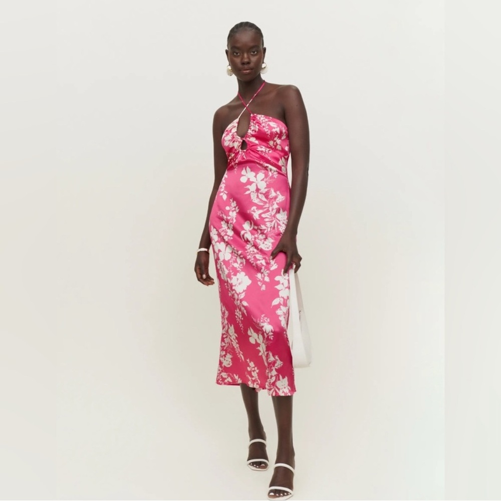 Reformation Pink and White Floral Silk Antonini Dress
